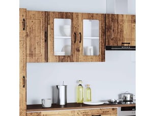 Meuble de rangement, armoire murale de cuisine avec porte en verre kalmar vieux bois