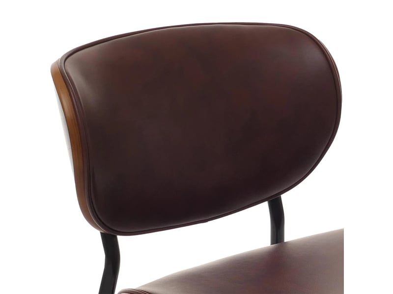  Lot de 6 chaises de salle à manger assise rembourrée formes arrondies et protections réglables similicuir marron vintage acier et bois courbé aspect noyer 04_0009495  - Conforama C