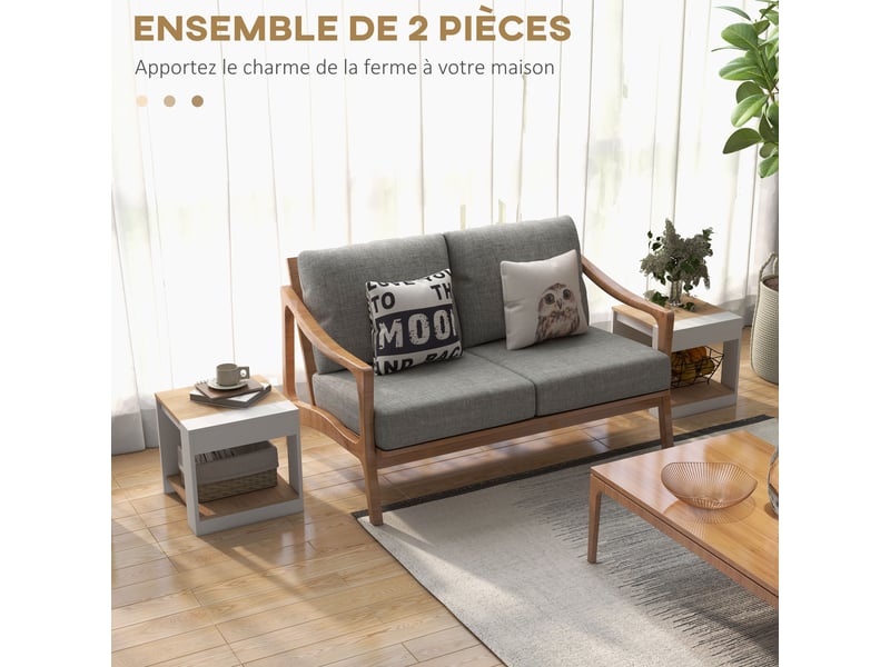  Lot de 2 tables d'appoint bout de canapé table de chevet 40 x 40 x 45 cm blanc et naturel -  - Conforama A