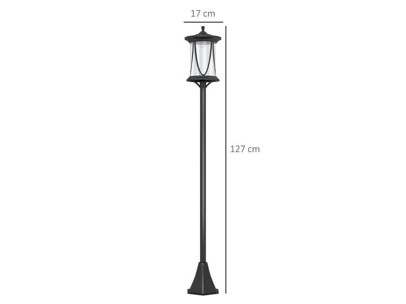  Lampe solaire extérieure à led, fonctionnement automatique, résistante aux intempéries, autonomie de 6 h, 17 cm (l) x 17 cm (p) x 127 cm (h), noire  - Conforama E