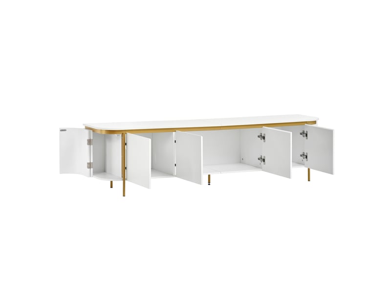  Meuble tv bas avec 6 portes 180x38x46 cm en mdf blanc  - Conforama E