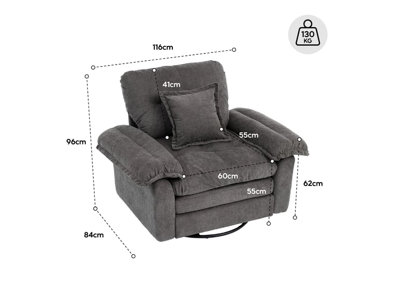  Fauteuil pivotant 360° 1 place en tissu beige avec coussin de soutien, idéal pour lire et se détendre chez vous  - Conforama C