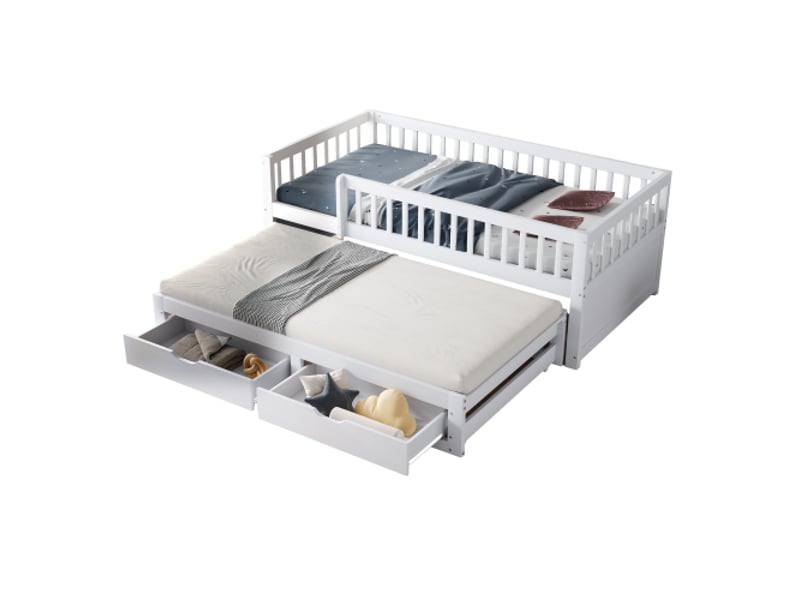  Canapé-lit - truxen8 - bois massif - lit extensible - 2 tiroirs - blanc 205x95x77.5cm - Conforama A