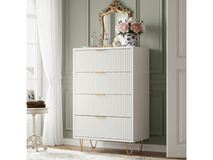 Commode à cinq tiroirs - 4 tiroirs à motif ondulé, pieds de 15 cm de haut, h91l60t34 cm, dispositif anti-basculement en métal - blanc
