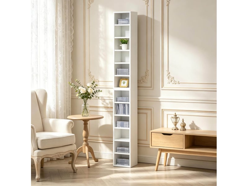 Étagères cd multimédia 21 x 19,2 x 88,3 cm – blanc – lot de 2, 12 compartiments, capacité 160 cd - Conforama B