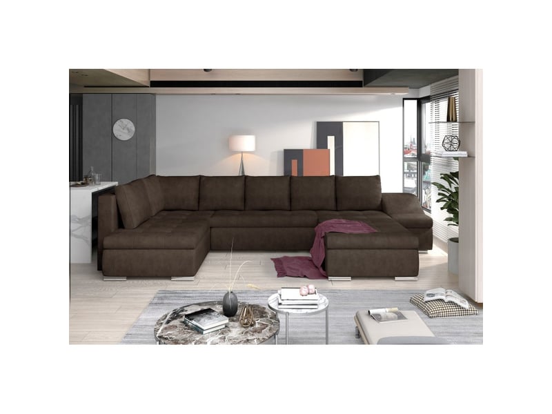 Canapé panoramique gyovani chocolat angle droit convertible avec têtières - Conforama A