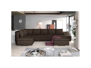 Canapé d'angle droit fixe MEUBLORAMA 6 places Polyester marron avec coffre de rangement