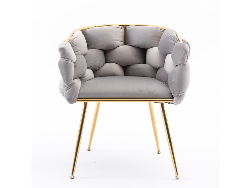  Fauteuil d'appoint avec accoudoirs, assise rembourrée et dossier mi-hauteur, structure en métal doré et velours gris  - Conforama A
