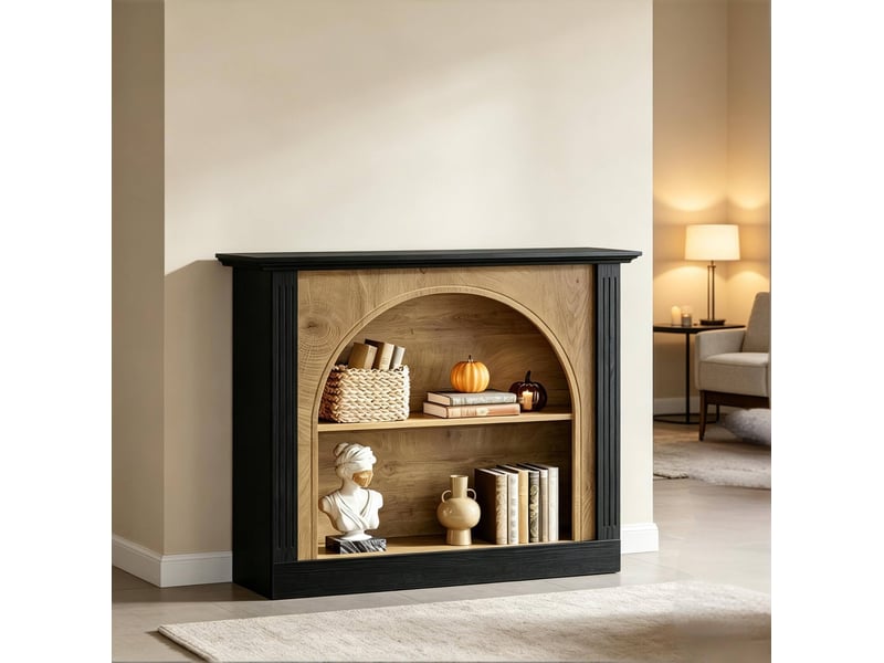  Console 3 niveaux 110x30x90 cm noire et bois rustique avec rangement  - Conforama E