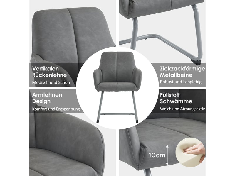  Lot de 6 chaises de salle à manger,45x51x86 cm,cuir microfibre,gris  - Conforama E