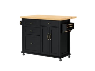 Îlot de cuisine mobile extensible 107x45-70x90,5 cm en mdf noir et naturel