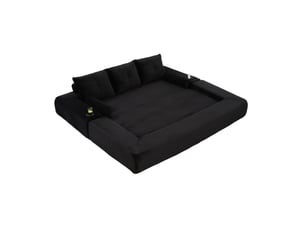 Canapé convertible 3 places modulable avec poches, porte-gobelets et coussins en velours côtelé noir