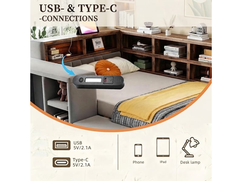  Petit meuble de rangement, 210x116x74 cm, éclairage led, ports de charge, gris LDU00645AAE-conf-NEW - Conforama W