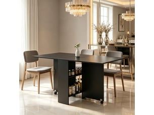 Table extensible avec plateau rabattable, rangement central et roulettes de frein pour salle à manger et cuisine