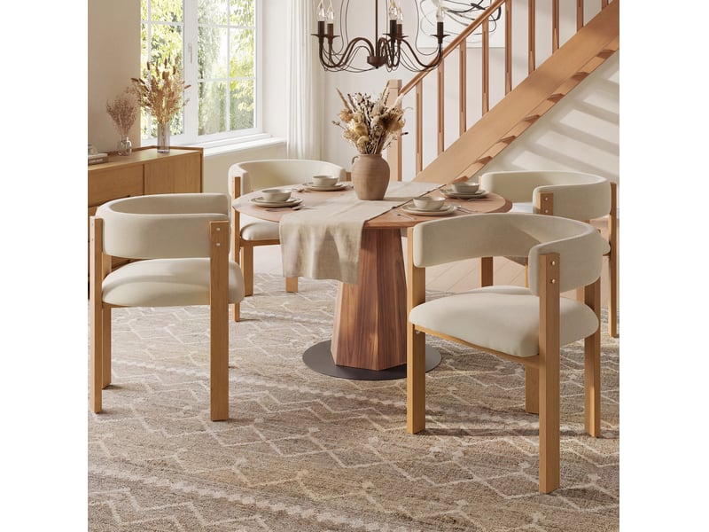  Lot de 4 chaises de salle à manger 47x48x72,5 cm beige, tissu flanelle et pieds métal aspect bois  - Conforama B