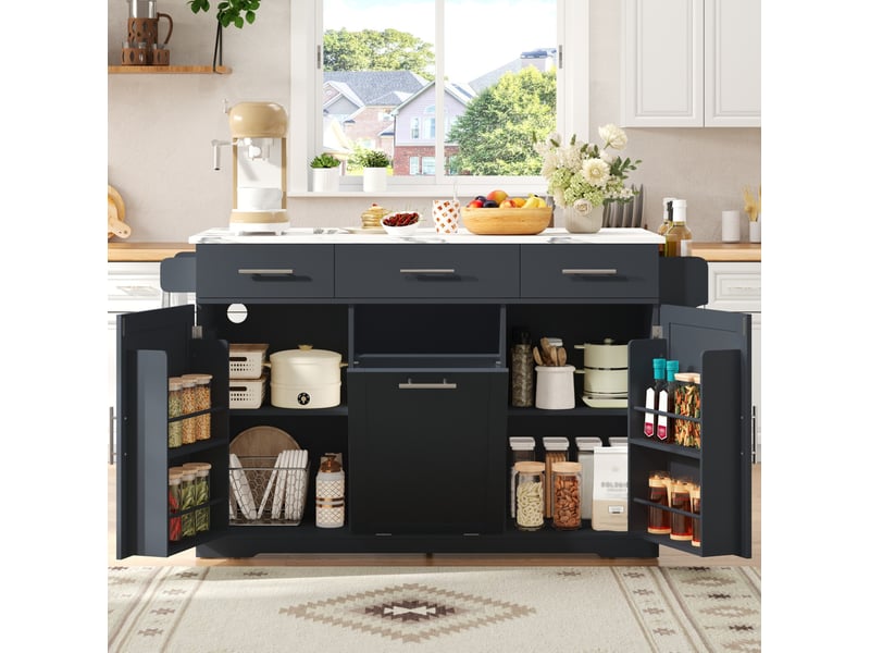  Desserte de cuisine 136x75x92 cm avec plateau rabattable gris  - Conforama D
