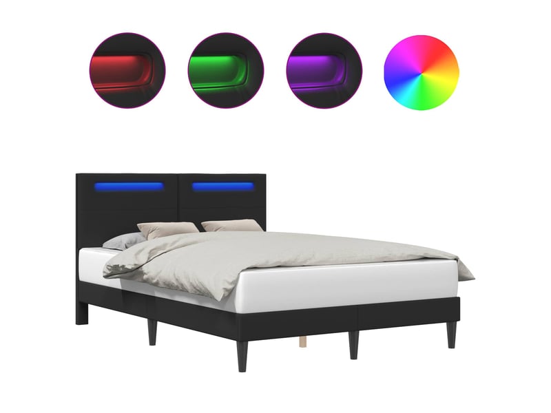  Lit double- lit adulte -  cadre de lit avec bandes led noir 120 x 190 cm simili cuir  - Conforama A