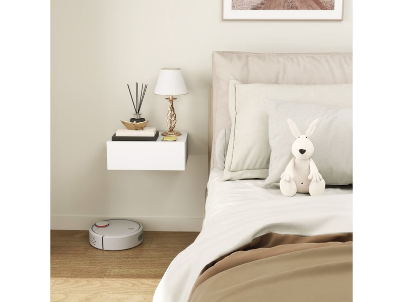  Table de chevet murale moderne avec tiroir, en bois, 40 x 30 x 15 cm, blanche  - Conforama D