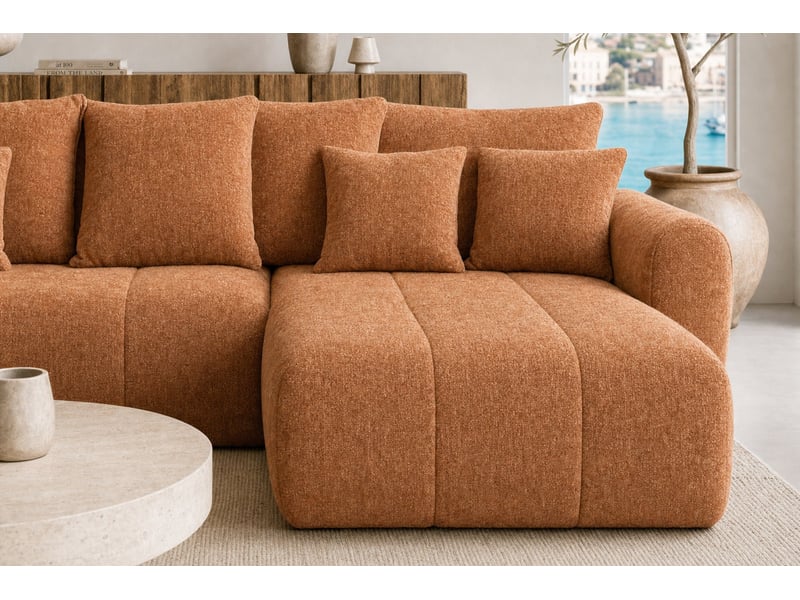  Cassis - canapé d'angle convertible tissu chenille 3 places terracotta  - Conforama E