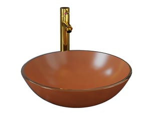 Lavabo de bain, vasque à poser avec robinet et drain à poussoir verre trempé cf65655