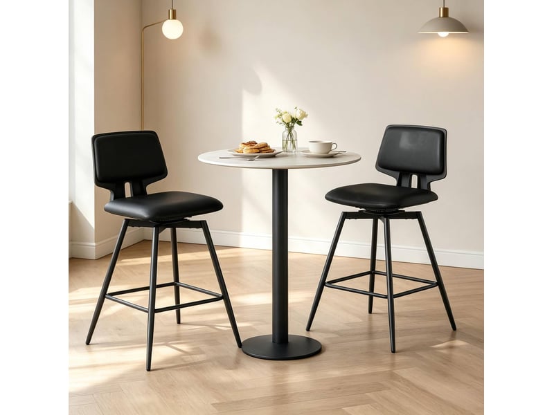  Tabouret de bar pivotant lot de 2 avec dossier ergonomique et repose-pieds en simili cuir et métal noir  - Conforama B
