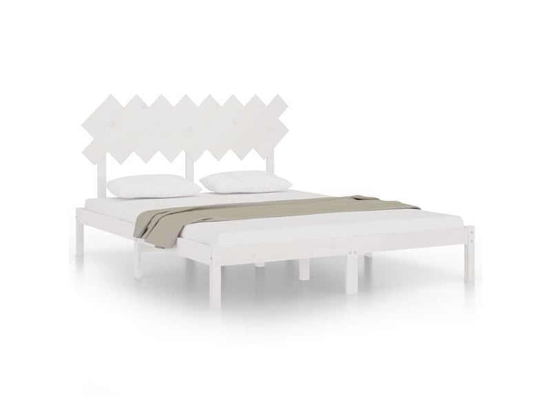  Lit double- lit adulte -  cadre de lit sans matelas blanc 160x200 cm bois massif  - Conforama A