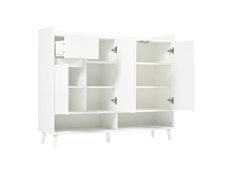  Buffet à chaussures oslo blanc 120x35x99 cm, 4 portes, 1 tiroir &amp; étagère réglable, grand rangement  - Conforama E