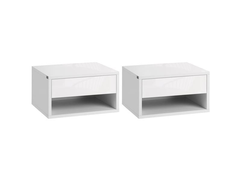  Ensemble de 2 tables de chevet suspendues avec tiroir pour chambre à coucher 37x32x21 cm blanc  - Conforama A