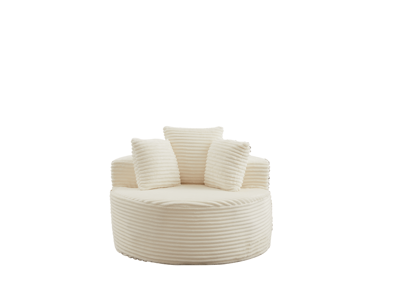  Fauteuil simple rond 110x110x82cm - canapé cabriolet lounge individuel sans montage en velours côtelé 3 coussins - beige  - Conforama A
