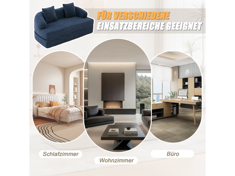 Canapé convertible, canapé-lit, en chenille, bleu, 2 en 1, pliable, mobilier pour espace de vie, pour salon et séjour - Conforama A