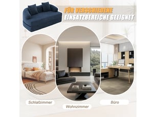Canapé 2 places, avec couchage d'appoint, avec coussins, en tissu chenille, coloris bleu marine, l157 x p84 x h65 cm, pour salon