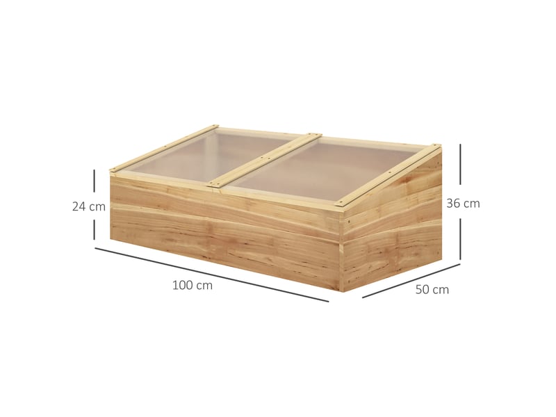 Mini serre de jardin serre pour semis dim. 100l x 50l x 36h cm toit 2 pans ouvrables séparemment panneaux de polycarbonate bois sapin pré-huilé - Conforama E