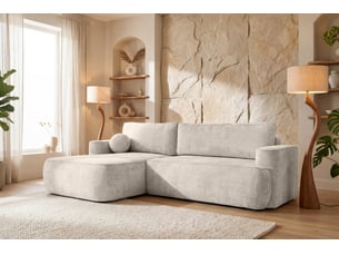 Canapé d'angle moon, pour salon, avec fonction couchage, flow, gauche, crème (04)