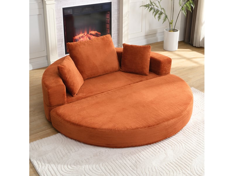 Canapé-lit 2 places convertible ovale 173x176 cm en velours côtelé orange - Conforama B