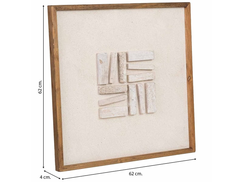 Tableau en bois recyclé fait main relief blanc et beige 62x4x62 cm h - Conforama C
