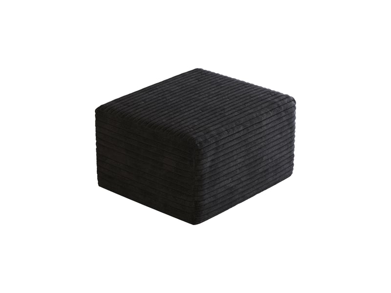  Pouf noir en velours côtelé, repose-pieds modulaire avec rembourrage en mousse, design compact pour salon, 65x60x38 cm.  - Conforama A