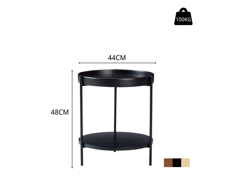  Table d’appoint ronde à 2 plateaux – noir – ø 44 x h 48 cm  - Conforama D