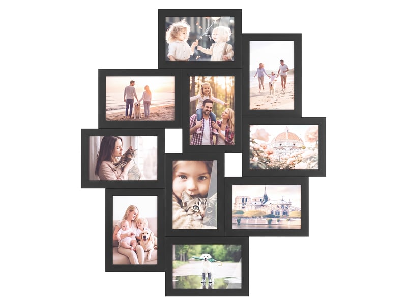  Cadre photo multiple, pêle-mêle mural pour 10 photos, noir  - Conforama A