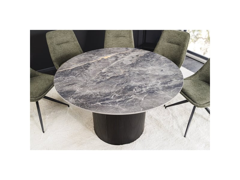  Table de salle à manger lumea – ronde 120 cm – effet marbre gris foncé – pied central large – style contemporain  - Conforama E