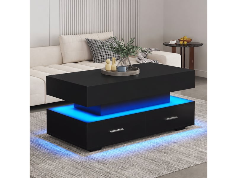  Table basse relevable noire avec led et 2 tiroirs, 100 × 50 × 44 cm  - Conforama D