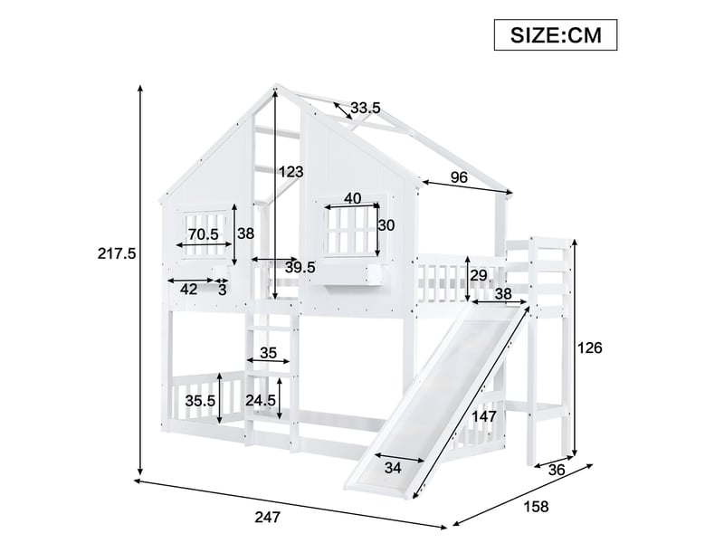  Lit mezzanine cabane enfant 90 x 200 cm avec toboggan blanc et naturel Fay Lum - Conforama C