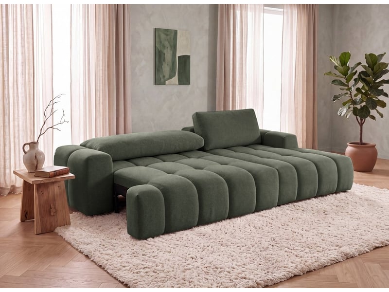  Canapé d'angle convertible avec coffre en tissu texturé vert olive berenice - angle droit 12391-3M-VEROL - Conforama C
