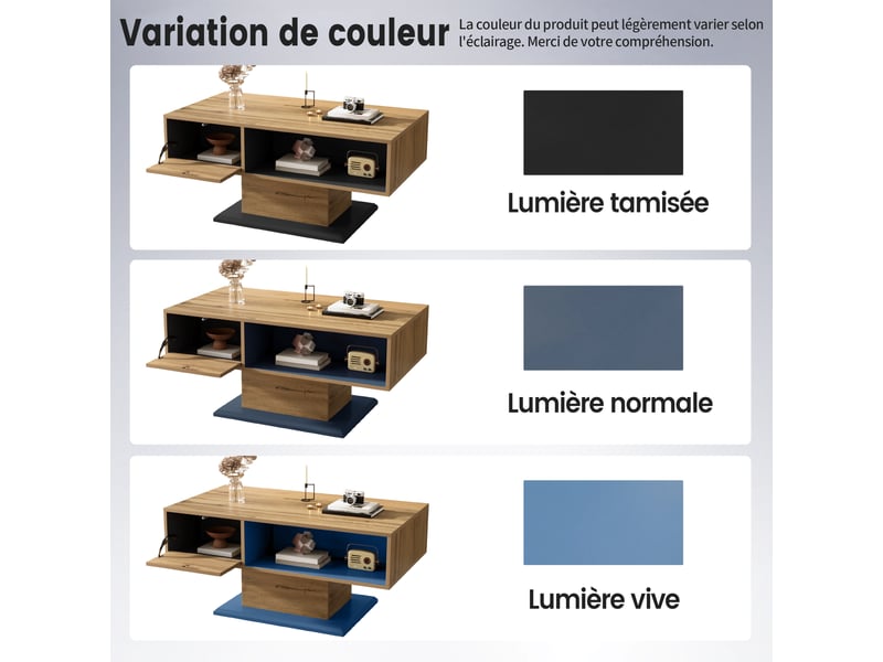  Table basse avec rangement double face et compartiment intérieur pour salon 100×46,5×50 cm chêne gris  - Conforama C
