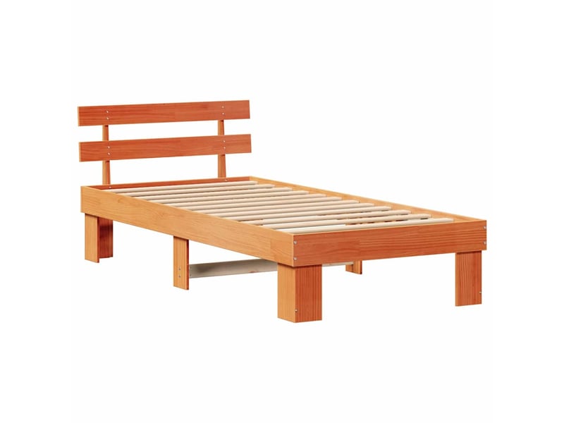 Lit simple- lit adulte -  cadre de lit avec tête de lit brun  100 x 200 cm pin massif  - Conforama C