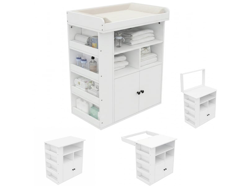 Commode à langer 2 en 1 avec garde-corps amovible et rangements ouverts, pour chambre d'enfant, 82 × 50 × 100 cm - Conforama A