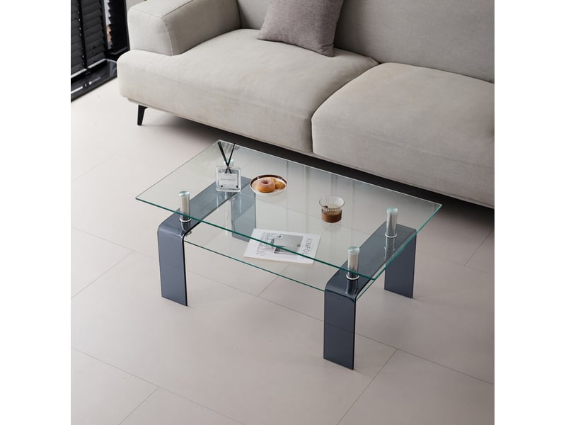  Table basse 100x55x45 cm en verre trempé transparent à pieds gris  - Conforama E