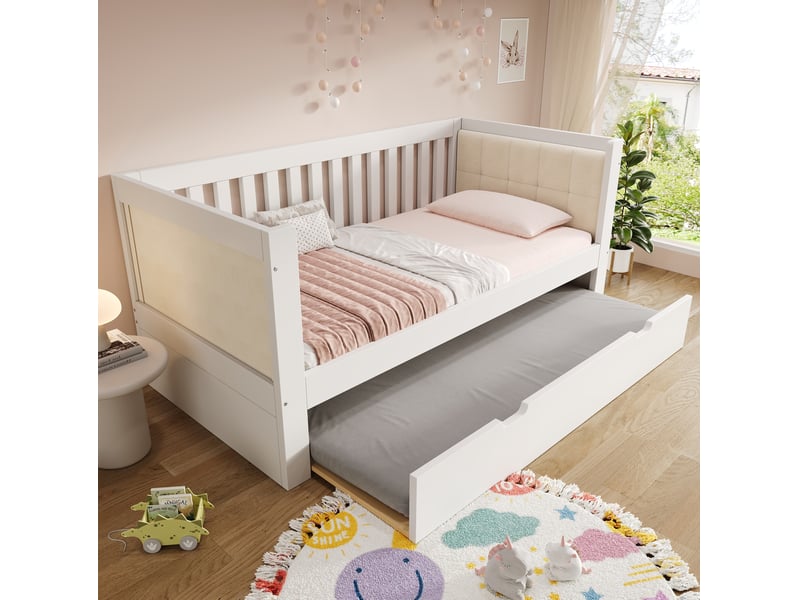  Modenvie lit gigogne 90x200 cm - avec lit tiroir, sommier inclus, sans matelas - blanc  - Conforama E
