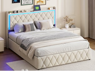Lit coffre 140x190 cm <strong></strong>  <strong></strong> coloris beige