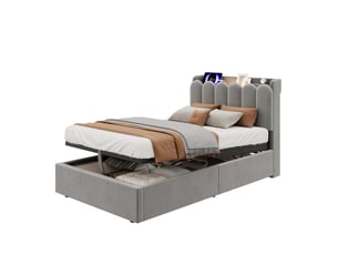 Lit coffre 90x200 cm <strong></strong> <strong>evarich</strong> coloris gris