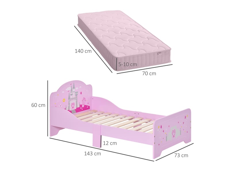  Lit enfant 140 x 70 cm - lit d'enfant design princesse motif château - mdf contre-plaqué rose - sommier à lattes inclus  - Conforama C